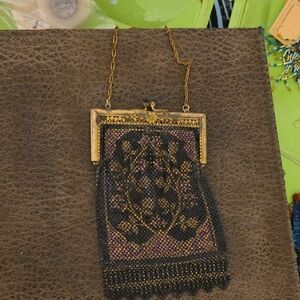 Vintage Black and Gold Mesh Evening Bag